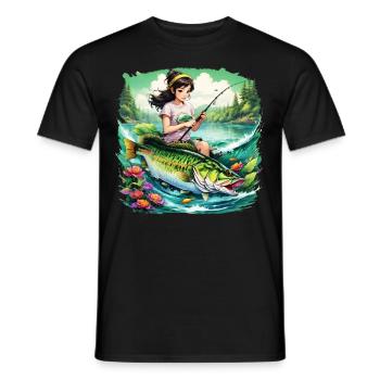 Bass Fish Girl - Men's T-Shirt - black - Front - AI Model Male 178 light (178cm)
