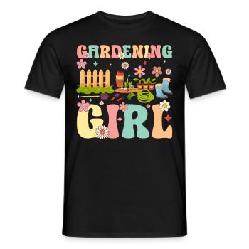 Gardening Girl Groovy Gardener Woman Plants - Men's T-Shirt - black - Front - AI Model Male 178 light (178cm)