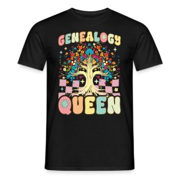 Généalogie Reine Généalogiste Groovy Ascendance - T-shirt homme - noir - Devant - AI Model Male 178 light (178cm)