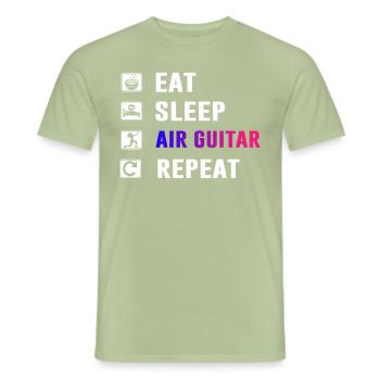 Eat Sleep Air Guitar Repeat Funny Air Guitarist - Men's T-Shirt - sage - Front - AI Model Male 178 light (178cm)