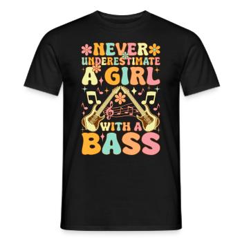 Ne sous-estimez jamais une fille avec un gr basse - T-shirt homme - noir - Devant - AI Model Male 178 light (178cm)