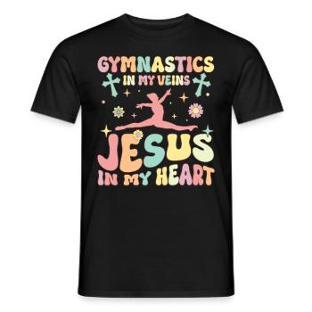Gymnastics in Veins Jesus in My Heart Groovy T - Men's T-Shirt - black - Front - AI Model Male 178 light (178cm)