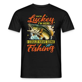 Tu as de la chance que je sois là, j’aurais pu aller à la pêche - T-shirt homme - noir - Devant - AI Model Male 178 light (178cm)