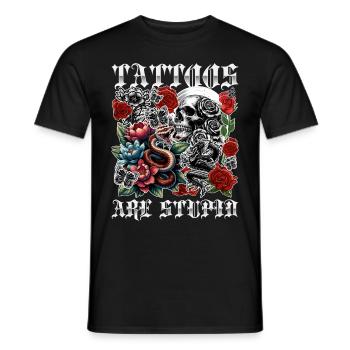 Les tatouages sont stupides drôles anti-tatouage crâne rose - T-shirt homme - noir - Devant - AI Model Male 178 light (178cm)