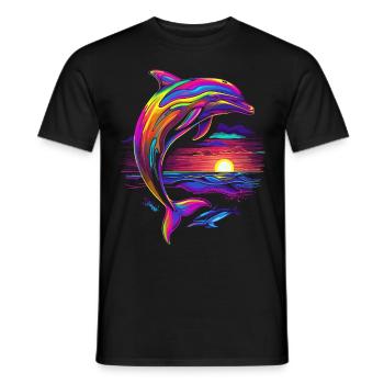 Dolphin Ocean Sea Creature Sunset Pop Art - Men's T-Shirt - black - Front - AI Model Male 178 light (178cm)