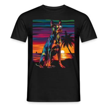 Doberman Dog Sunglasses Beach Sunset - Men's T-Shirt - black - Front - AI Model Male 178 light (178cm)