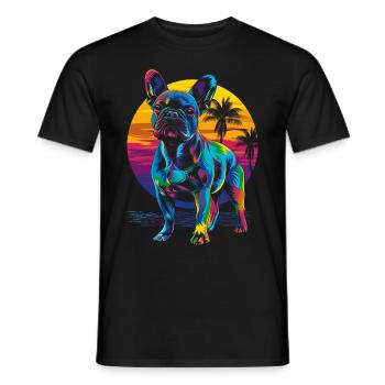Bouledogue français Frenchie chien plage Bain de soleil - T-shirt homme - noir - Devant - AI Model Male 178 light (178cm)