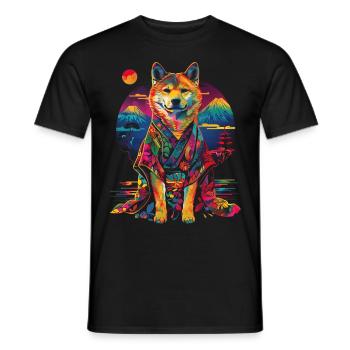 Akita Dog Kimono Japan Mountain Pop Art - Men's T-Shirt - black - Front - AI Model Male 178 light (178cm)