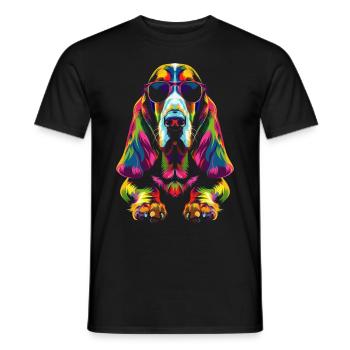 Basset Hound Dog Sunglasses Pop Art - Men's T-Shirt - black - Front - AI Model Male 178 light (178cm)