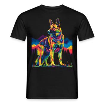 Belgischer Malinois Hund Bergwald Pop Art - Männer T-Shirt - Schwarz - Vorne - AI Model Male 178 light (178cm)