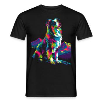 Border Collie Hund Bergwald Pop Art - Männer T-Shirt - Schwarz - Vorne - AI Model Male 178 light (178cm)