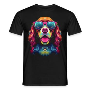 Brittany Spaniel Chien Lunettes Pop Art - T-shirt homme - noir - Devant - AI Model Male 178 light (178cm)