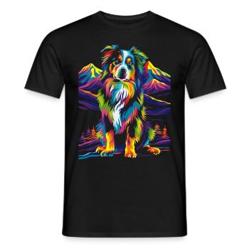 Collie Hund Bergwald Pop Art - Männer T-Shirt - Schwarz - Vorne - AI Model Male 178 light (178cm)