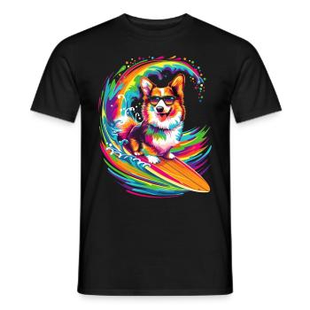 Corgi Dog Surfing Sunglasses Pop Art - Men's T-Shirt - black - Front - AI Model Male 178 light (178cm)