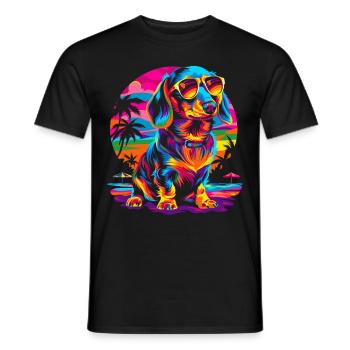 Dachshund Dog Sunglasses Beach Sunset Butt - Men's T-Shirt - black - Front - AI Model Male 178 light (178cm)
