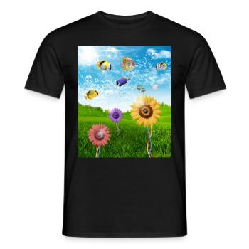 Frutiger Aero Aesthetic Tech Scenery Fische Sonnen - Männer T-Shirt - Schwarz - Vorne - AI Model Male 178 light (178cm)