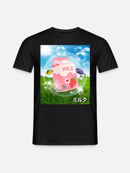Frutiger Aero Aesthetic Tech Kawaii Leche de Fresa - Camiseta hombre - negro