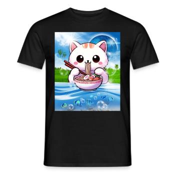 Frutiger Aero Aesthetic Tech Kawaii Ramen Katzenfi - Männer T-Shirt - Schwarz - Vorne - AI Model Male 178 light (178cm)