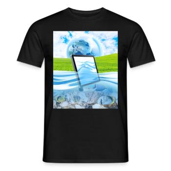 Frutiger Aero Aesthetic Tech Wasserfische Monitor - Männer T-Shirt - Schwarz - Vorne - AI Model Male 178 light (178cm)
