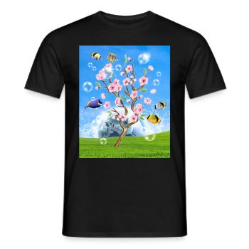Frutiger Aero Aesthetic Tech Kirschblütenfische Bl - Männer T-Shirt - Schwarz - Vorne - AI Model Male 178 light (178cm)