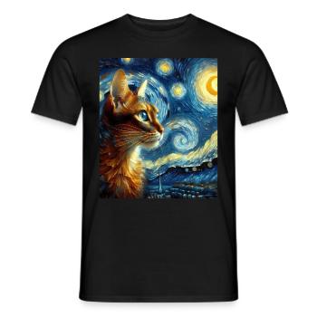 Abessinier Orange Katze Sternennacht Gemälde - Männer T-Shirt - Schwarz - Vorne - AI Model Male 178 light (178cm)
