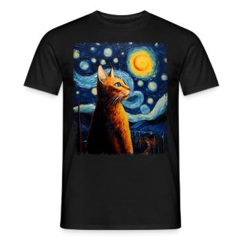 Abessinier Orange Katze Sternennacht Gemälde - Männer T-Shirt - Schwarz - Vorne - AI Model Male 178 light (178cm)
