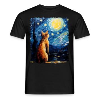 Abessinier Orange Katze Sternennacht Gemälde - Männer T-Shirt - Schwarz - Vorne - AI Model Male 178 light (178cm)