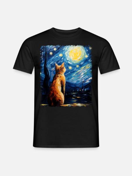 Chat Orange Abyssin Nuit Étoilée Peinture - T-shirt homme - noir
