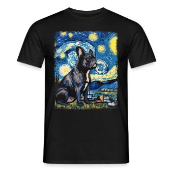 French Bulldog Frenchie Dog Starry Night - Men's T-Shirt - black - Front - AI Model Male 178 light (178cm)