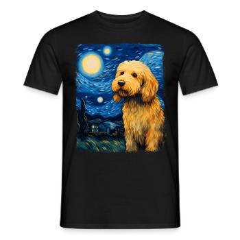 Golden Doodle Goldendoodle Dog Starry Night Painting - Men's T-Shirt - black - Front - AI Model Male 178 light (178cm)