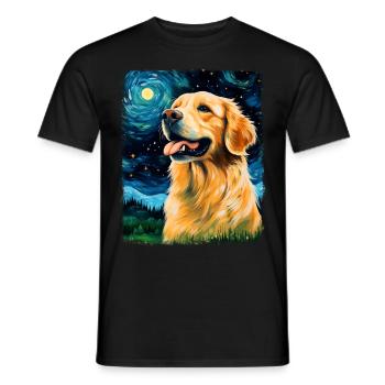 Golden Retriever chien Nuit étoilée peinture - T-shirt homme - noir - Devant - AI Model Male 178 light (178cm)