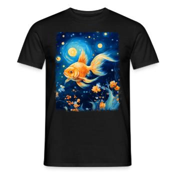 Goldfish Aquarium Fish Starry Night Painting - Men's T-Shirt - black - Front - AI Model Male 178 light (178cm)