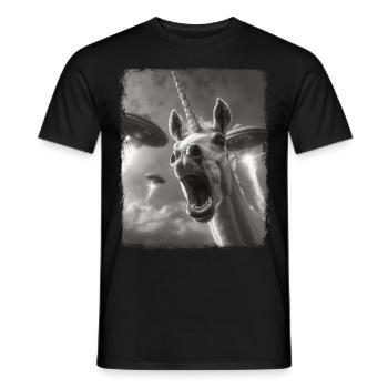 Unicorn Horse UFO Alien Alien Selfie - Men's T-Shirt - black - Front - AI Model Male 178 light (178cm)
