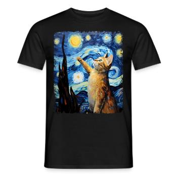 Abessinier Orange Katze Sternennacht Gemälde - Männer T-Shirt - Schwarz - Vorne - AI Model Male 178 light (178cm)