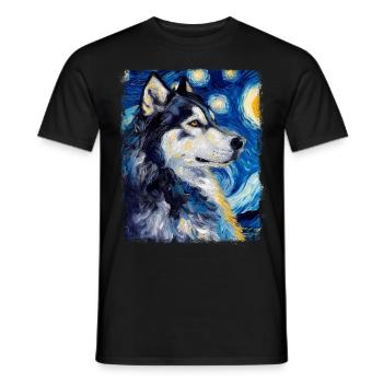 Alaskan Malamute Chien Nuit étoilée Peinture - T-shirt homme - noir - Devant - AI Model Male 178 light (178cm)