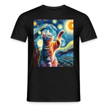 Chat américain à poil court Peinture de nuit étoilée - T-shirt homme - noir - Devant - AI Model Male 178 light (178cm)
