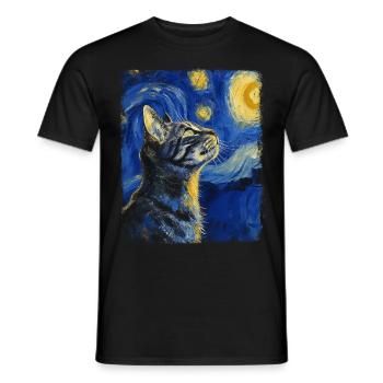 American Shorthair Cat Starry Night Painting - Men's T-Shirt - black - Front - AI Model Male 178 light (178cm)