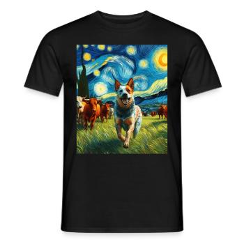 Australian Cattle Dog Hund Sternennacht Gemälde - Männer T-Shirt - Schwarz - Vorne - AI Model Male 178 light (178cm)