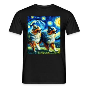 Australian Shepherd Herding Dog Starry Night Painting - Men's T-Shirt - black - Front - AI Model Male 178 light (178cm)