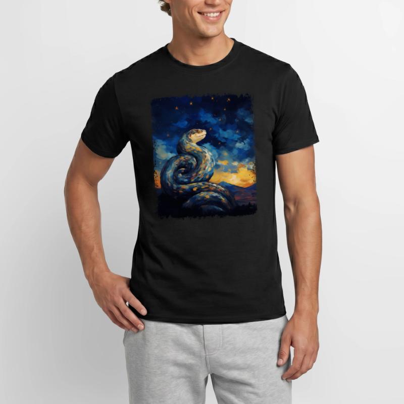 Kugelpython Schlange Sternennacht Gemälde Männer T-Shirt