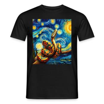 Ball Python Snake Starry Night Painting - Men's T-Shirt - black - Front - AI Model Male 178 light (178cm)
