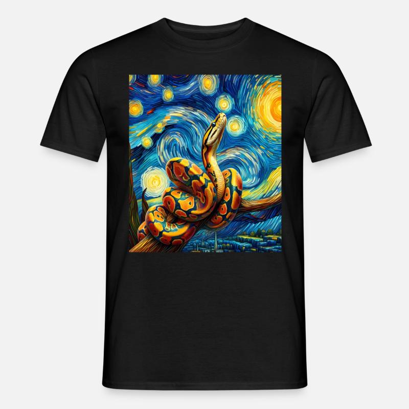 Kugelpython Schlange Sternennacht Gemälde - Männer T-Shirt - Schwarz