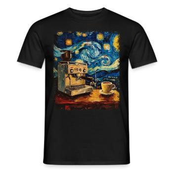 Barista Coffee Maker Starry Night Painting - Men's T-Shirt - black - Front - AI Model Male 178 light (178cm)