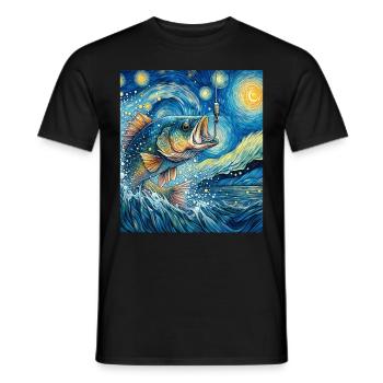 Pêche à l’achigan Pêcheur de poisson bar Nuit étoilée Mâle - T-shirt homme - noir - Devant - AI Model Male 178 light (178cm)