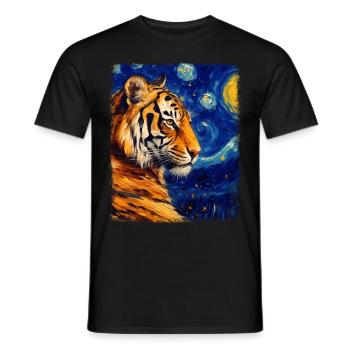 Chat du Bengale Nuit étoilée Peinture - T-shirt homme - noir - Devant - AI Model Male 178 light (178cm)
