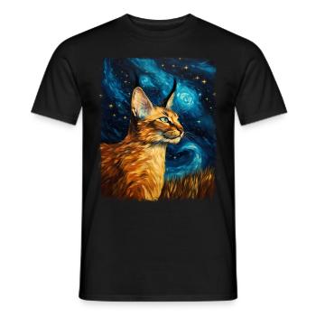 Big Floppa Karakal Katze Meme Sternennacht Malerei - Männer T-Shirt - Schwarz - Vorne - AI Model Male 178 light (178cm)