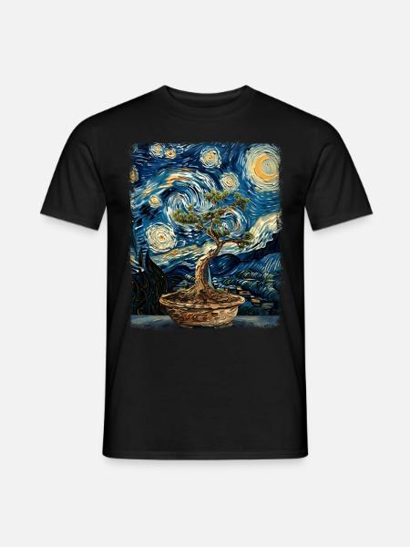 Bonsaï Arbre Zen Japonais Nuit Étoilée Peinture - T-shirt homme - noir