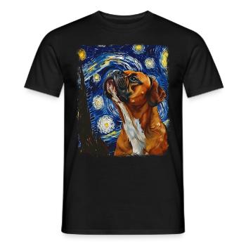 Boxer Dog Starry Night Painting - Men's T-Shirt - black - Front - AI Model Male 178 light (178cm)