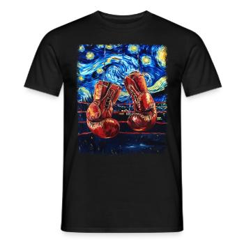 Boxer Boxing Gloves Starry Night Painting - Men's T-Shirt - black - Front - AI Model Male 178 light (178cm)