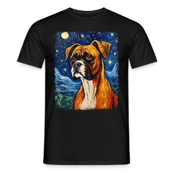 Boxer Dog Starry Night Painting - Men's T-Shirt - black - Front - AI Model Male 178 light (178cm)
